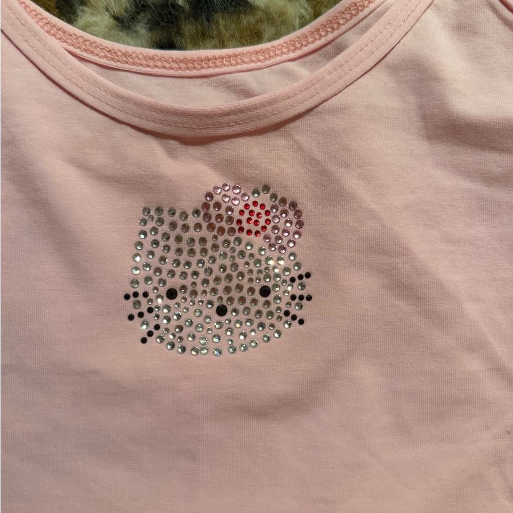 Pink Rhinestone Kitty Cropped Tank Top - Picture 2 of 2